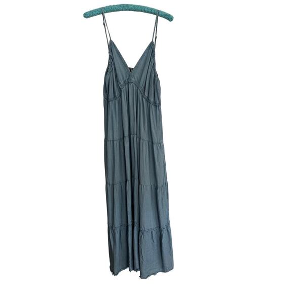 Kut from the Kloth Women's Blue V-neckline Tiered Maxi Dress Size XL - Picture 2 of 5